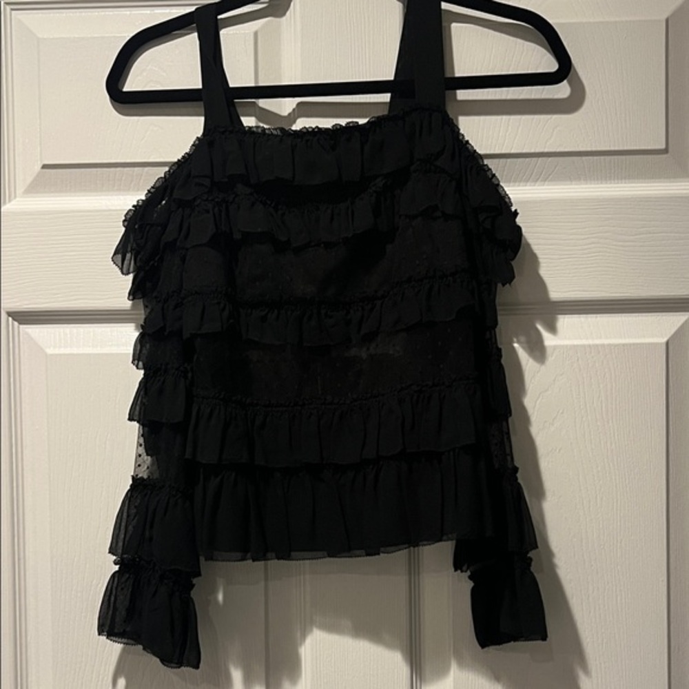 ALEXIS Elegant Black Ruffled Women's Top Size XS